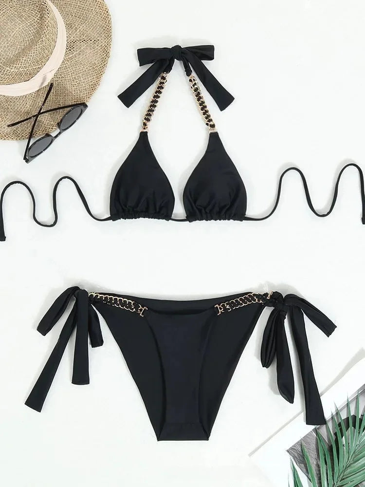 NEW S-XL Black Sexy Bikini Swimwear Strapless Ladies Swimsuit Two-Piece Set Attractive Beachwear Female Models Fashionable Poolside Outfit Ladies Sexy Beachwear