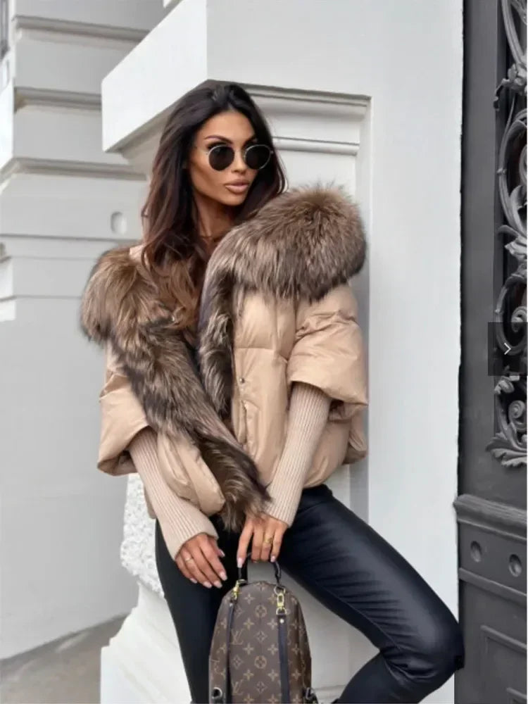 Winter Warm Snow Clothes Supplies Jacket Women Real Fox Fur Collar Hooded Natural Thick Warm Loose Oversize Duck Down Coat Streetwear Outerwear Female Girls Luxury Winter Fashion Clothing Products