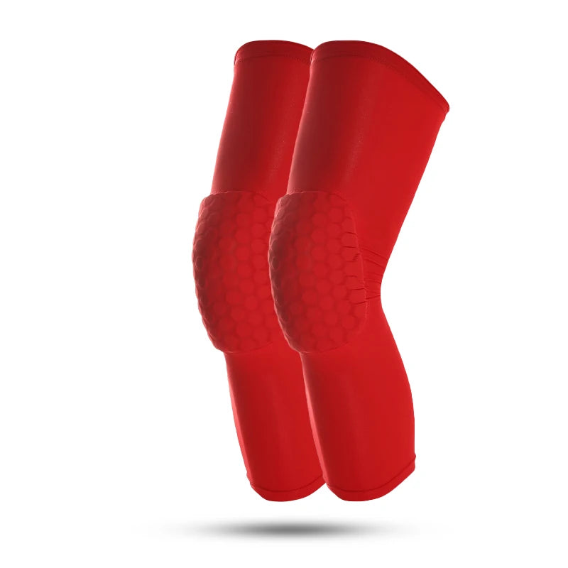 2 PCS Set Blue/Black/White/Red Color Breathable Absorb Sweat Outdoor Running Cycling Tennis Basketball Knee Pad Honeycomb Shockproof Long Leg Sleeves Knee Brace Football Sports Knee Guard