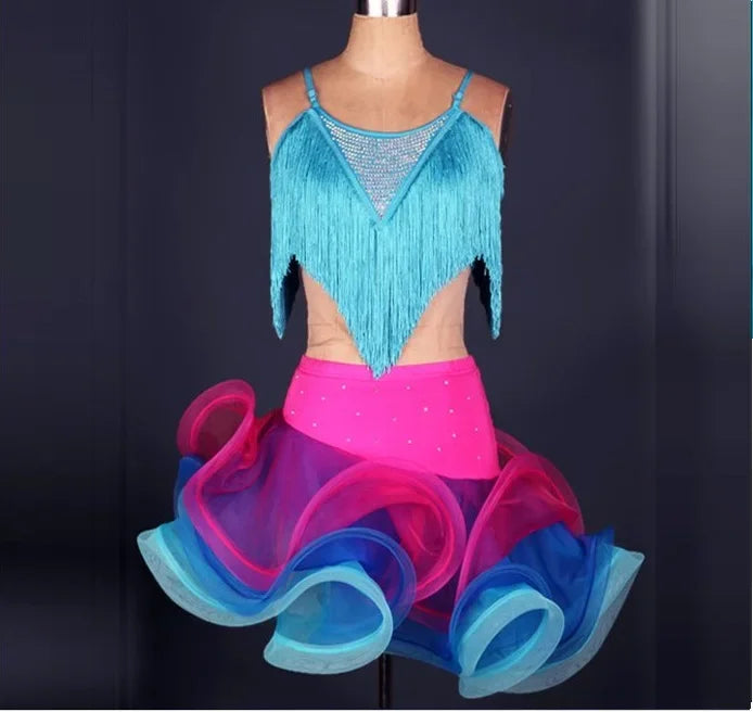 NEW Arrivals Women Dancing Dress Woman Ballroom Tango Fringe Salsa Rumba Adult Tassel Top And Skirt Professional Latin Dance Costume