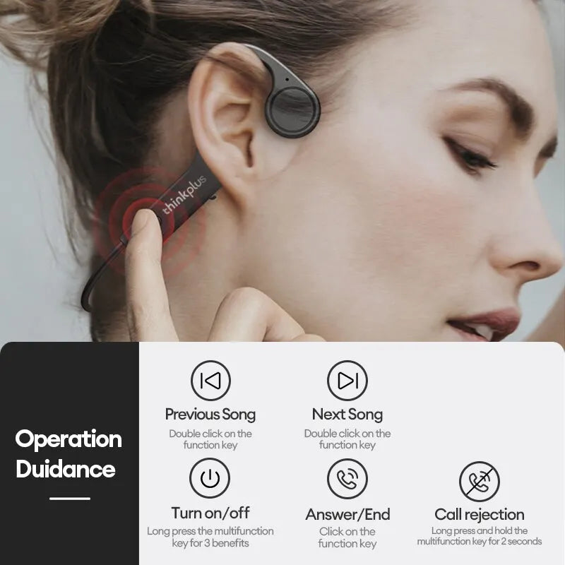 Original Lenovo X4 Bone Conduction Bluetooth Headphone Sports Swimming Diving Earphone Waterproof Wireless Headset with Microphone Ear Hook TWS Bass Hi-Fi Stereo Sound