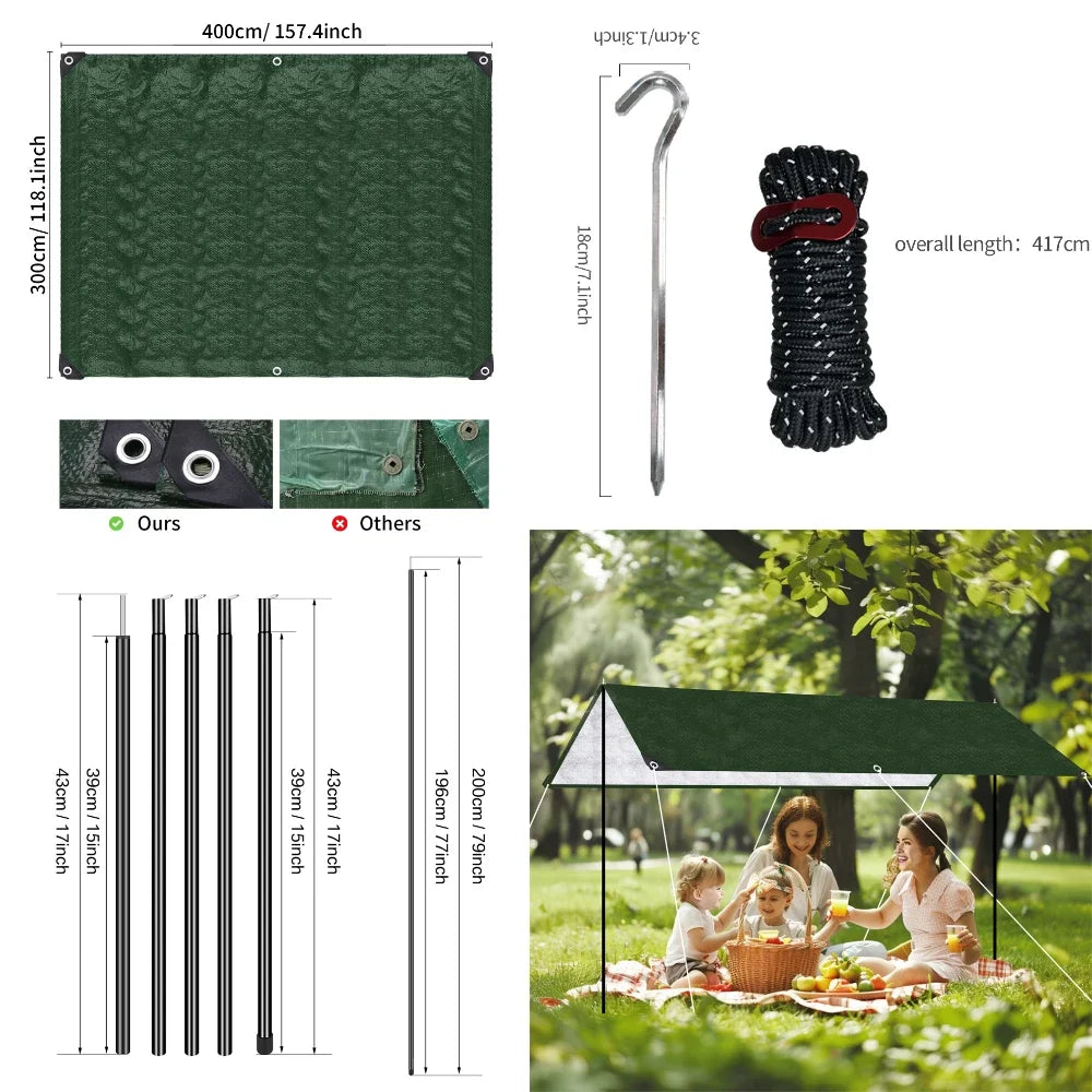300CM 120GSM PE Sun Shelter Rectangle Waterproof Sunshade Protection Outdoor Canopy Shade Sail Awning Camping Hiking Shade Tents