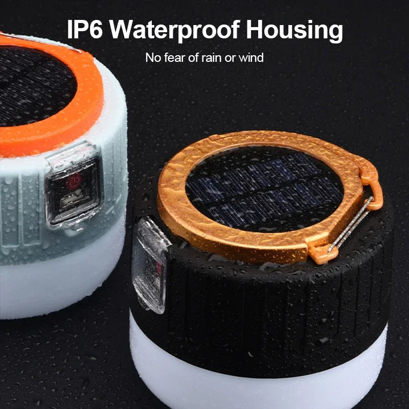 NEW Arrivals Solar LED Camping Light Waterproof Rechargeable Tent Lamp Portable Lanterns Emergency Lights Market Lamp Energy Saving Bulb Camping Accessories