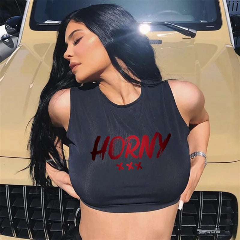 NEW Arrivals *HORNY XXX*Women Summer Fashion Sexy Slim Tops O-Neck Sleeveless Ladies High Quality Tank Top Outdoor Running Hiking Fitness Streetwear Girls Summer Beach Bar Tank Tops