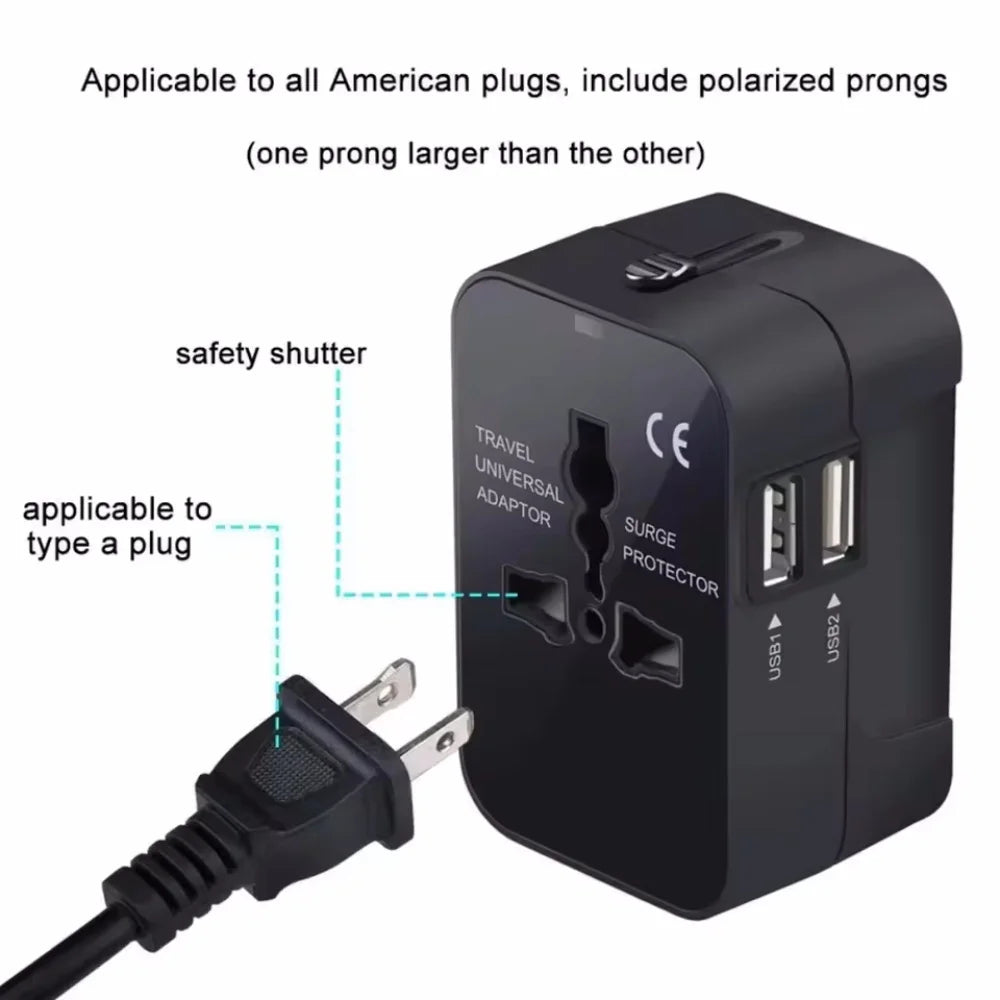 NEW Arrivals Universal Global Conversion Plug Travel Conversion Socket Dual USB Port EU UK US AU AC Power Charger Worldwide Adapter Outlet Converter Electrical Plug Overseas Hotels Business Trip