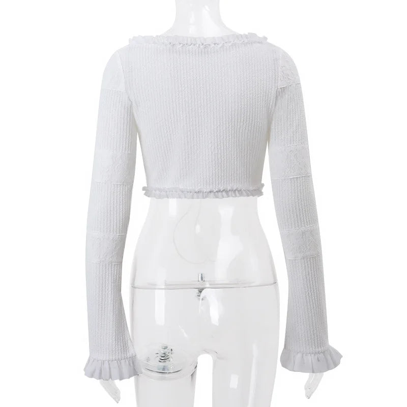 Fashion Y2K Ruffle Tiered Mini Skirts Co-ord Sets Elegant Outfits Tie Front Tops and Skirt 2 Piece Matching Sets