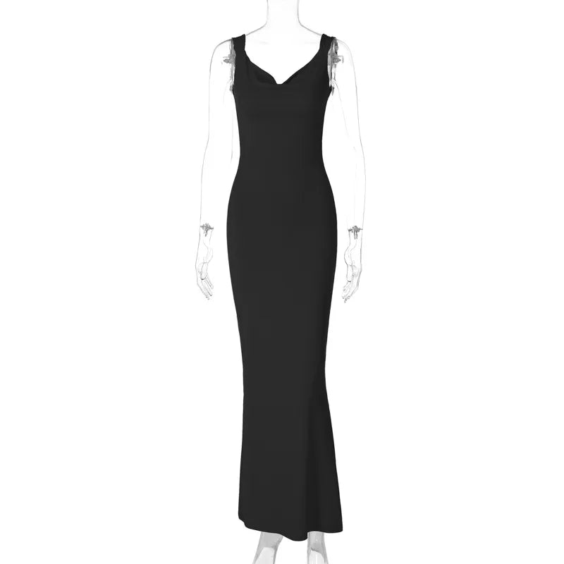 NEW Arrivals UK Size Rose Red/Black Sexy Slim Spaghetti Strap Evening Party Dress Women Sexy Backless Bowknot Package Hip Bodycon Long Dresses Solid Color Night Club Outfit