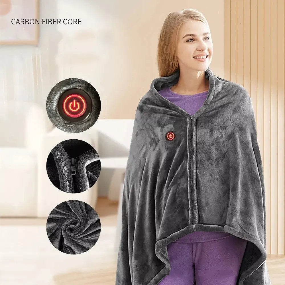 USB Plug Warm Shawl Blanket Coral Velvet Warm Blanket Electric Blanket Temperature Control Heating Blanket Autumn and Winter