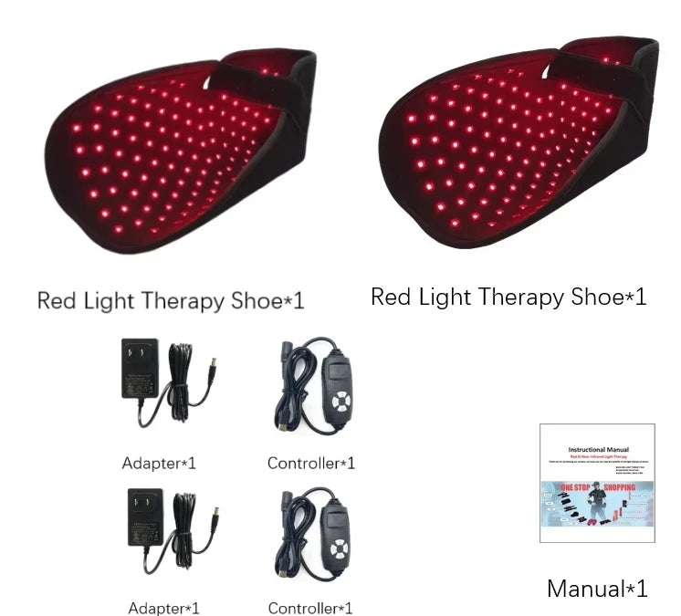 2 PCS Set New Red & Infrared Light Feet Shoes Wraps Toes & Ankle Knees with Controller Led Near Infrared Light Boots for Plantar Fasciitis Treatment Pain Relief Therapy