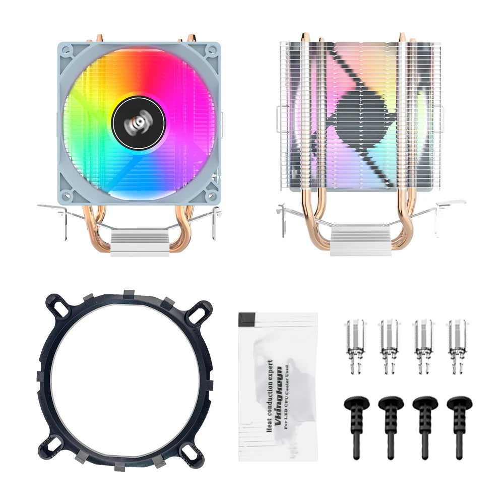 CPU Cooler 2 4 Heat Pipes PC Radiator Cooling 3PIN PWM Silent RGB Fan For Intel 1700 1150 1155 1156 1366 AM2/AM3/AM4 AMD