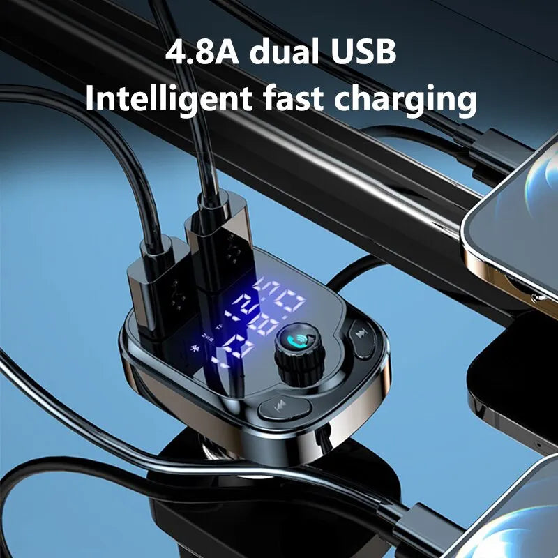 4.8A Car Bluetooth 5.0 FM Transmitter 2 USB Fast Charger QC3.0 Fast USB Type C Car Charger Mp3 Player Support TF Card B