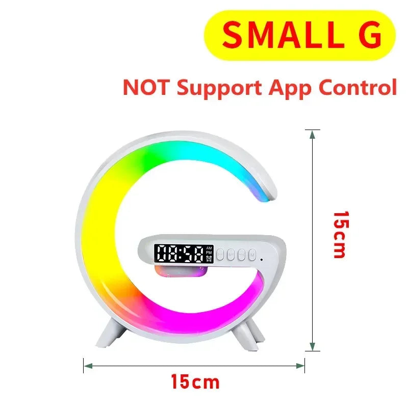 NEW Arrivals LED Smart Wake Up Light RGB Night Light with App Control, Bluetooth Speaker 15W Fast Wireless Charger Desk Lamp for Bedroom Bedside Game Room