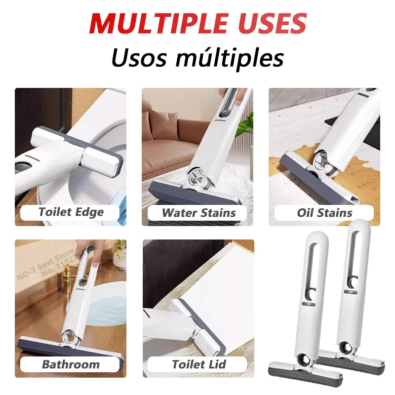 NEW Arrivals 2PCS + 3 Replacement Head Set Mini Mop Self Squeeze Mop Powerful Folding Household Clean Tools No Hand Wash Strong Absorbent Mop for Bathroom Kitchen Desktop