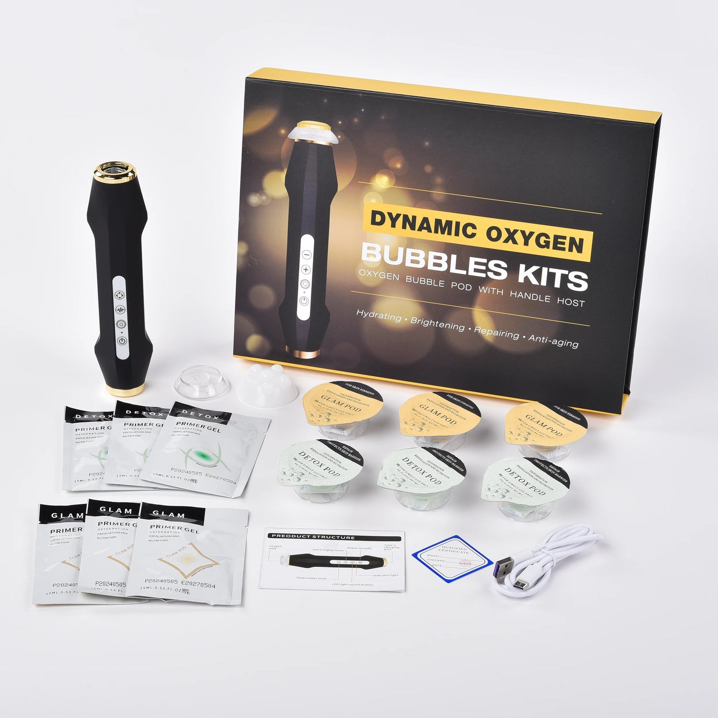 NEW Arrivals Hot Sale CO2 Oxygen Bubble Machine Set With Brush Detox, Retouch, Illuminate, Silver Balance Revive Glam Pods Serum Whitening Rejuvenation Portable Face Lifting Tightening Beauty Device