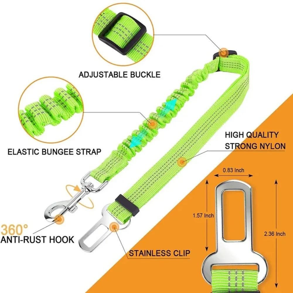 NEW Arrivals Reflective Dog Seat Belt - Adjustable and Durable Harness with Bungee Fabric Belt for Safe and Secure Car Travel Dogs Safety Accessories Pets Supplies