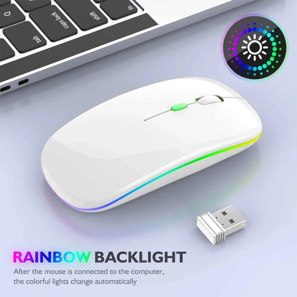 NEW Wireless Mouse Rechargeable Silent LED Backlit Mice PC Laptop Computer Mouse 2.4Ghz Receiver Bluetooth Dual Mode Optical Mice Computer Accessories Electronic Supplies