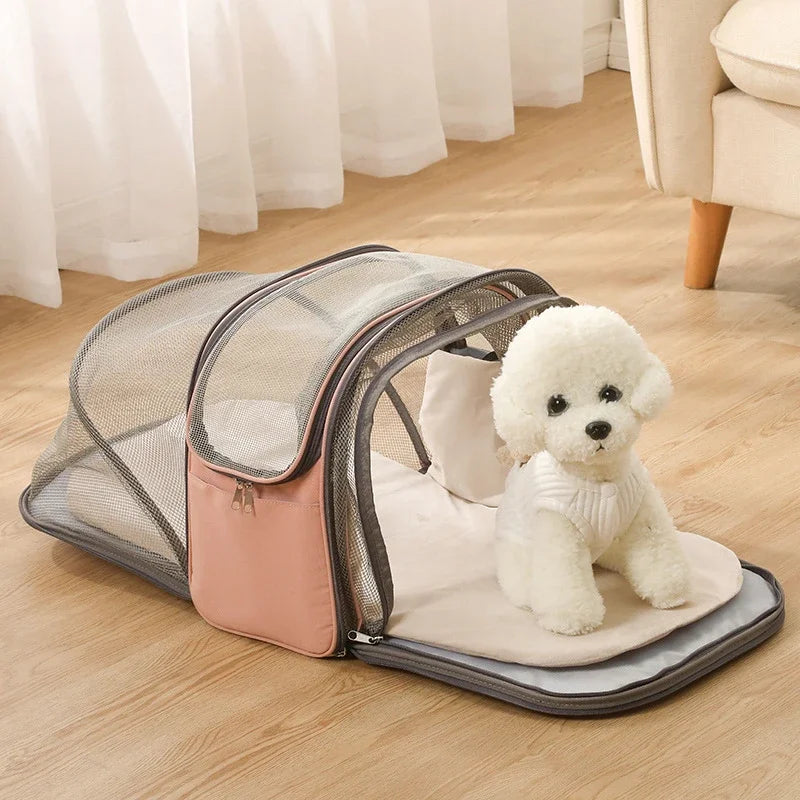 Pet Carrier Bag for Cats Travel Backpack and Transport for Dogs - Expandable Tunnel and Multiple Shoulder Strap Options