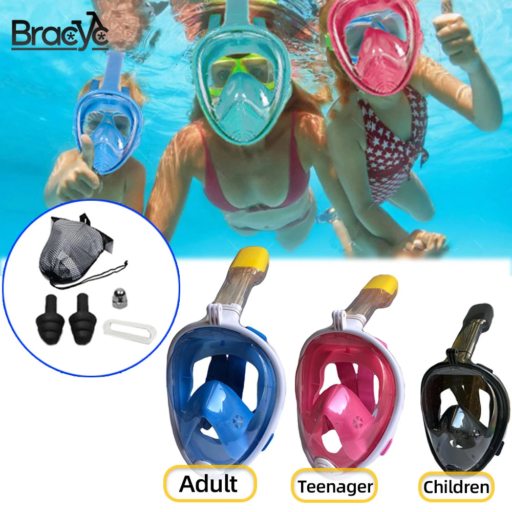 Underwater Snorkeling Full Face Children Swimming Mask Set Scuba Diving Respirator Masks Anti Fog Safe Breathing for Kids Adult