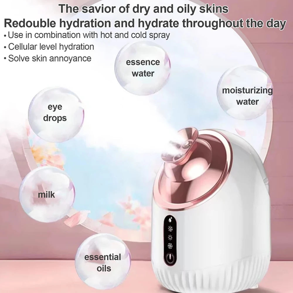 NEW Arrivals HOT SALE SPA Face Steamer Nano Mist Sprayer Facial Steamer Cold & Hot Nebulizer Facial Sauna Humidifier For Pores Cleansing Moisturizing Ladies Beauty Salon Spa Supplies