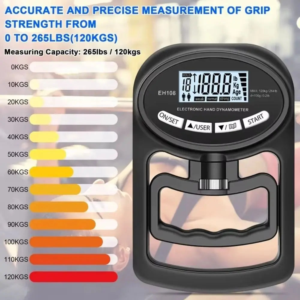 NEW 265Lbs/120Kg Grip Strength Tester LCD Screen Hand Grip Digital Hand Dynamometer USB Grip Strength Meter for Power Training Sport Accessories