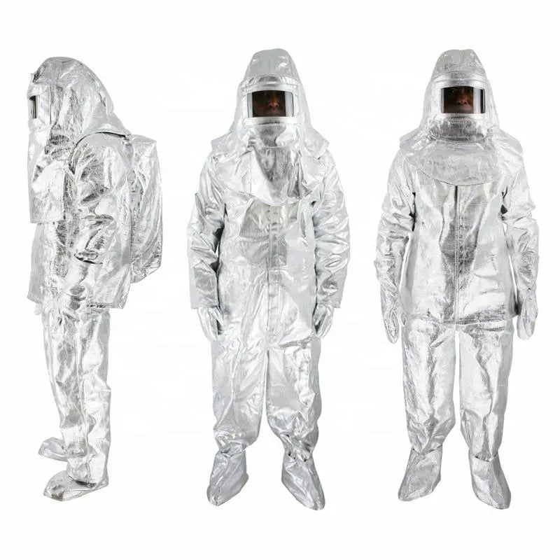 NEW High Quality SOS Emergency Survival 500 Degree Thermal Flames Retardant Fire Heat Resistant Protection Radiation Heat Resistant Aluminized Suit Fireproof Clothes Firefighter Full Body Uniform