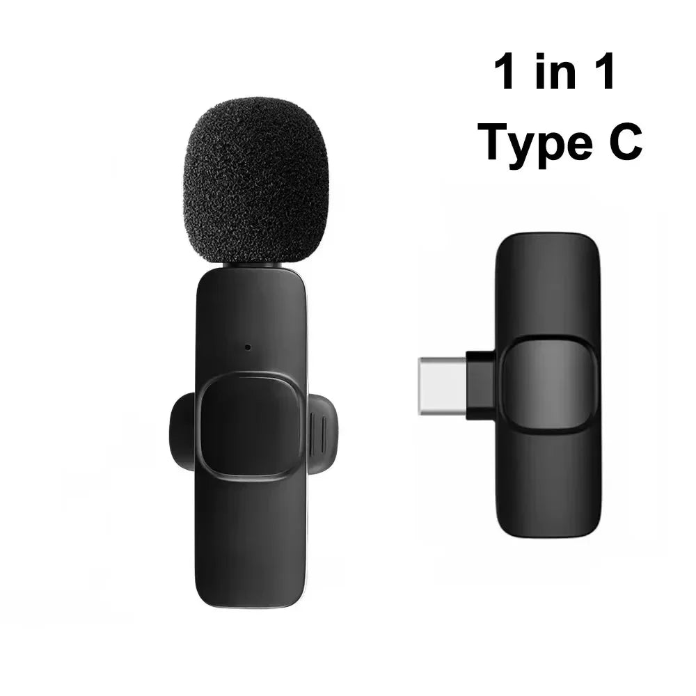 NEW Arrivals 2PCS Set Wireless Lavalier Microphone Portable Audio Video Recording Mini Microphone for iPhone Android PC Camera Live Streaming Gaming Phone Accessories