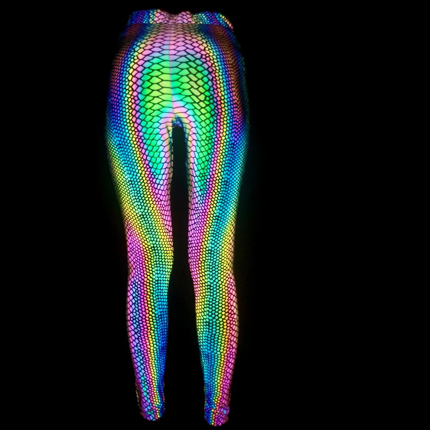 NEW Arrivals Harajuku Japanese Women's Med Waist New Snakeskin Colorful Reflective Ankle Length Leggings Fitness Sports Hip Lift Elastic Pants Night Club Tech-Wear Rave Party Pants