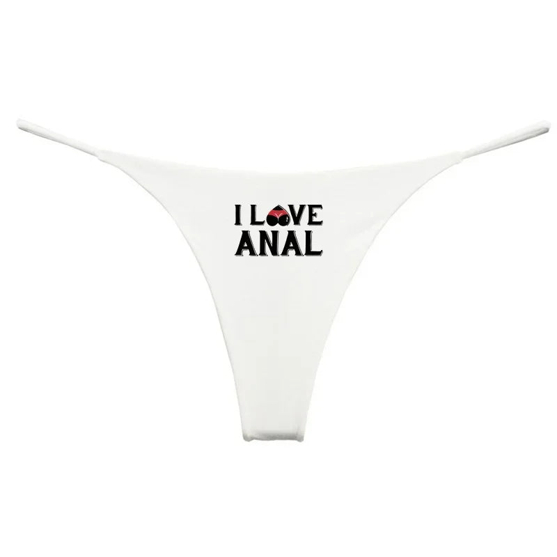 NEW Arrivals 4 Colors *I LOVE ANAL* Double Layer Thin Strap Thong for Women Cute Cotton Underwear Seamless Ladies Girl G-String Panties Gift for Her