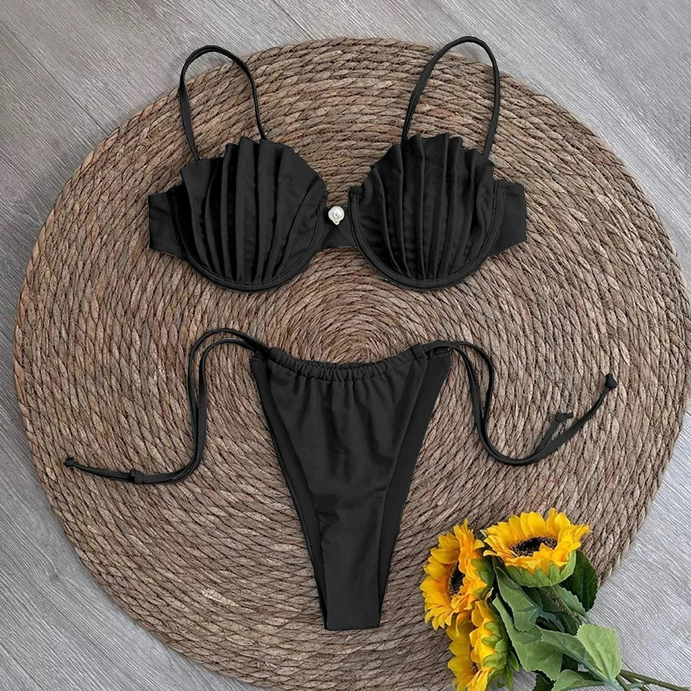 2 PCS Set 5 Colors Sexy Shell Micro Bikini Women's Swimsuit Female Swimwear Thong Bikinis Set Brazilian Beach Wear Bathing Suit