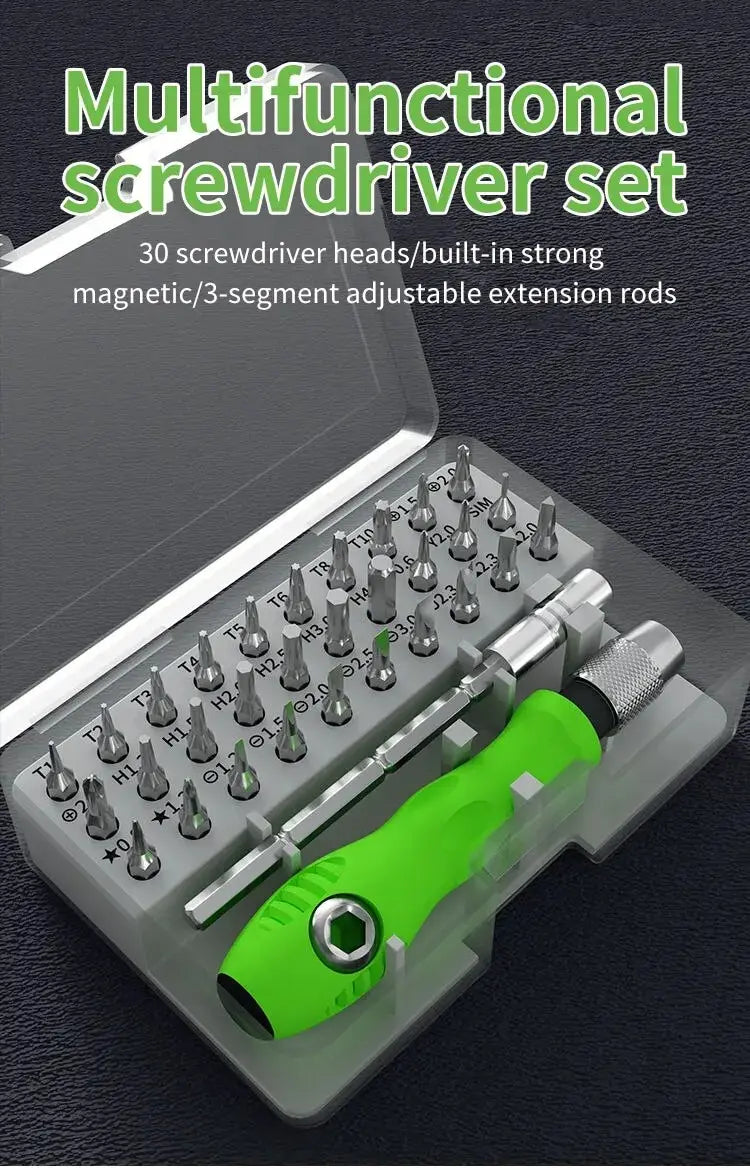 NEW Arrivals 32-in-1Set Precision Screwdriver Set Magnetic Phillips Bits Multifunctional Hand Repair Tool Kit for Phone Watch Glasses PC Laptop Tablets Repair Accessories Electronics Supplies