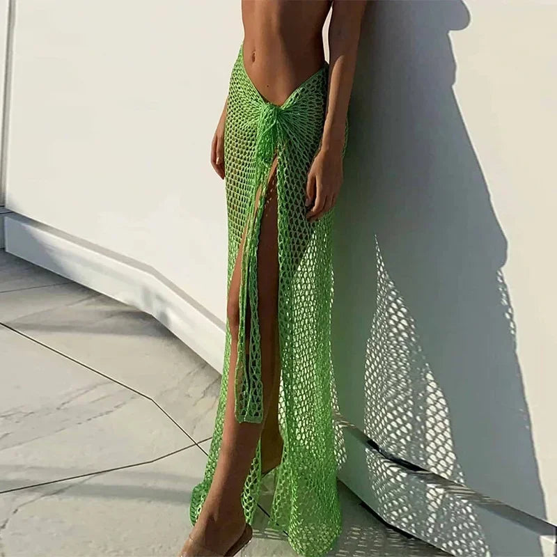NEW Arrivals Summer Maxi/Mini Women Cover Ups Skirts Bandage Sexy Beach Hollow Out High Waist White Y2K Knitted Long Bodycon Skirt Pencil Boho Girls Ladies Beach Wear