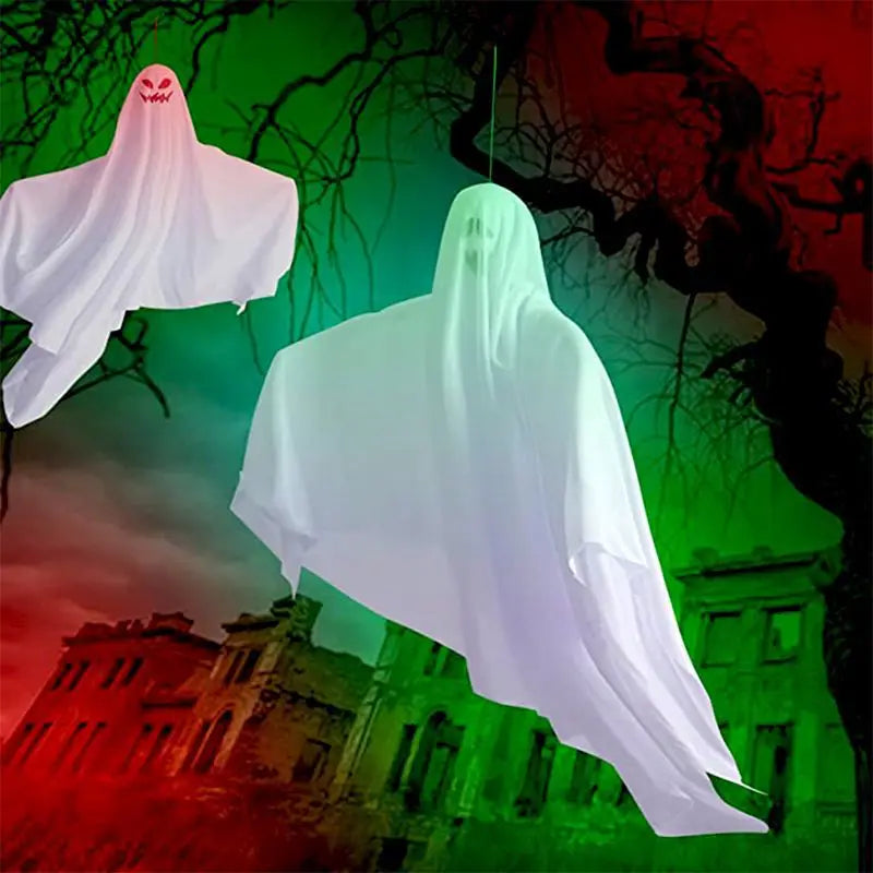 10PCS Halloween Scary LED Lights Glowing Hanging Ghost Venue Setting Horror Door Hanging Haunted House Props Halloween Props Decoration