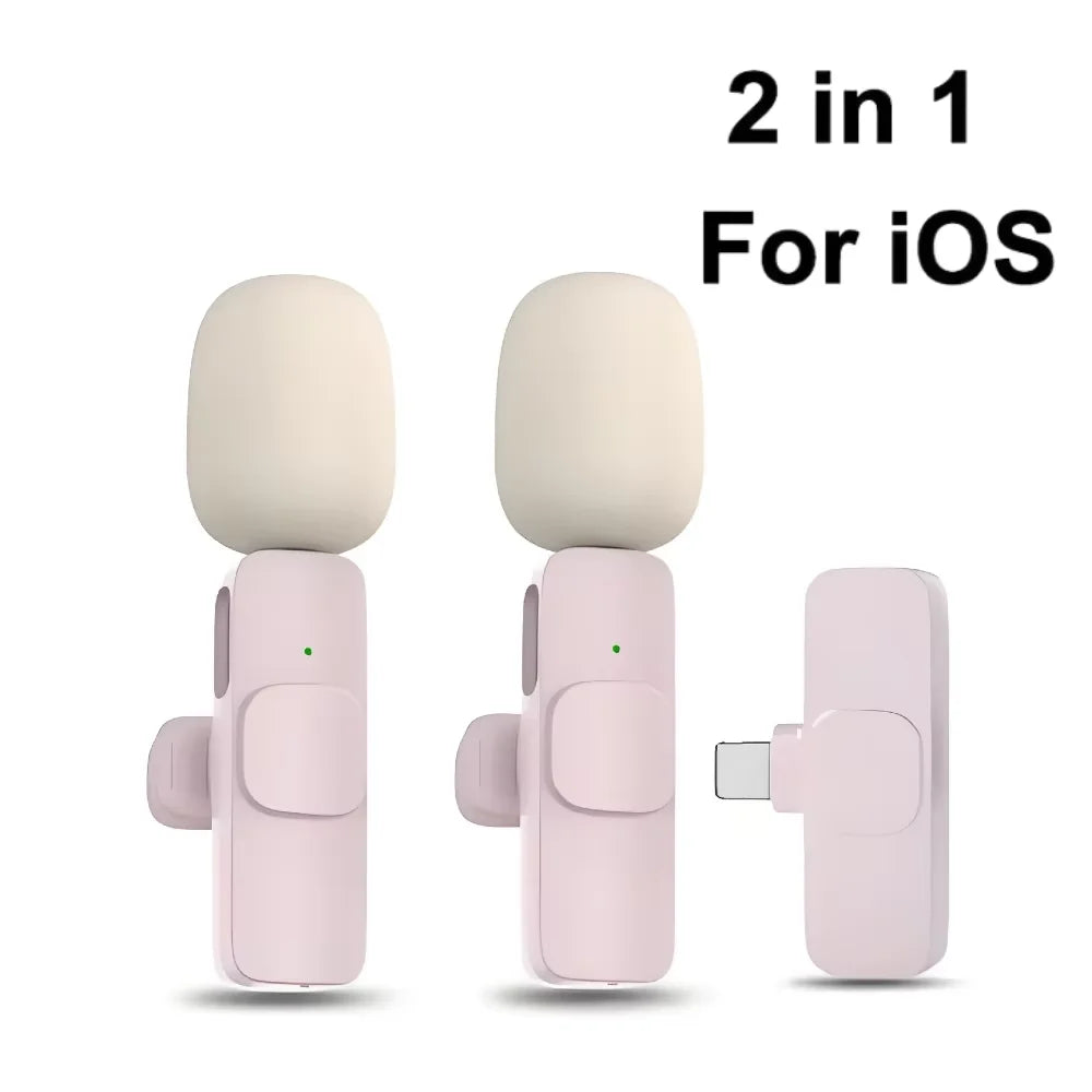 NEW Arrivals 2PCS Set Wireless Lavalier Microphone Portable Audio Video Recording Mini Microphone for iPhone Android PC Camera Live Streaming Gaming Phone Accessories