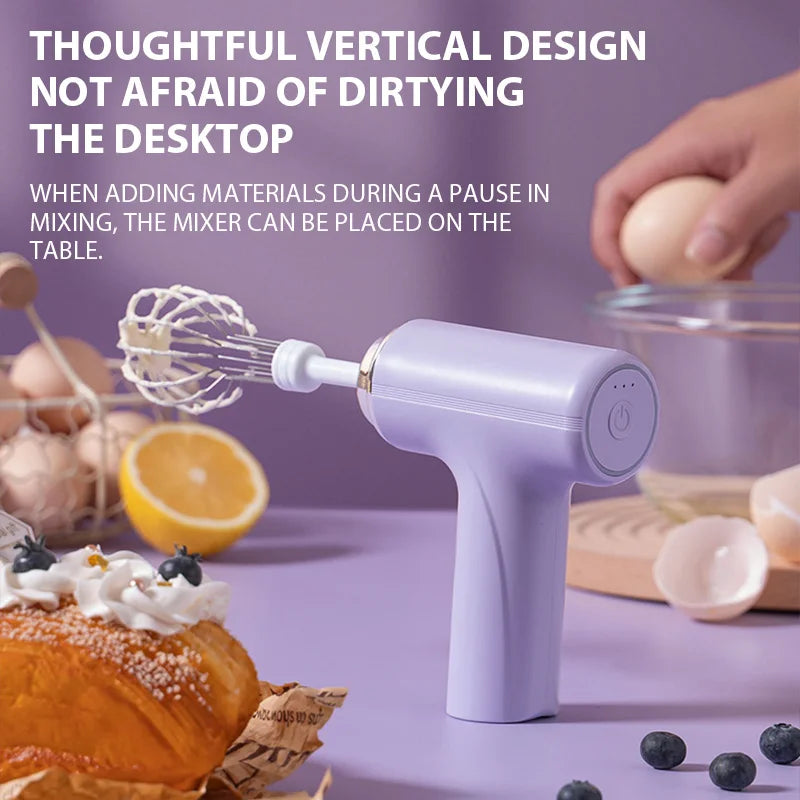 Electric USB-Type C Egg Beater Rechargeable Home Handheld Small Wireless Egg Beater Baking Cream Electric Whip Blender Hand Mixer for Cakes