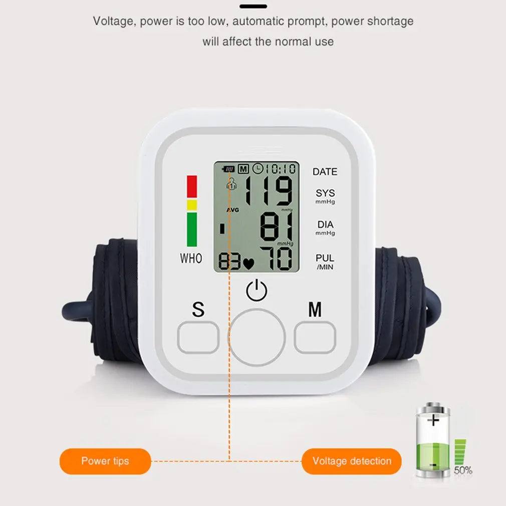Digital Arm Blood Pressure Meter Cuff Medical Automatic Pressure Tonometer Tensiometer Heart Rate Pulse Meter BP Monitor Healthy