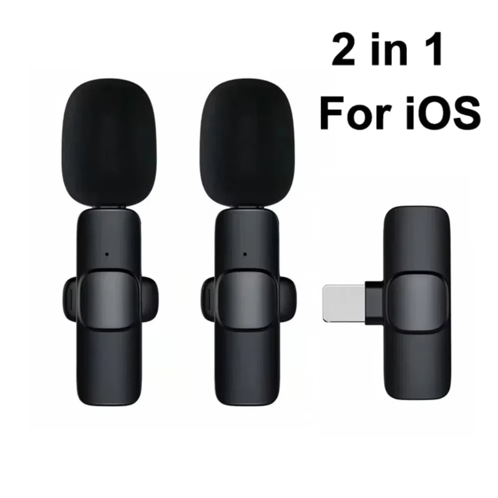 NEW Arrivals 2PCS Set Wireless Lavalier Microphone Portable Audio Video Recording Mini Microphone for iPhone Android PC Camera Live Streaming Gaming Phone Accessories