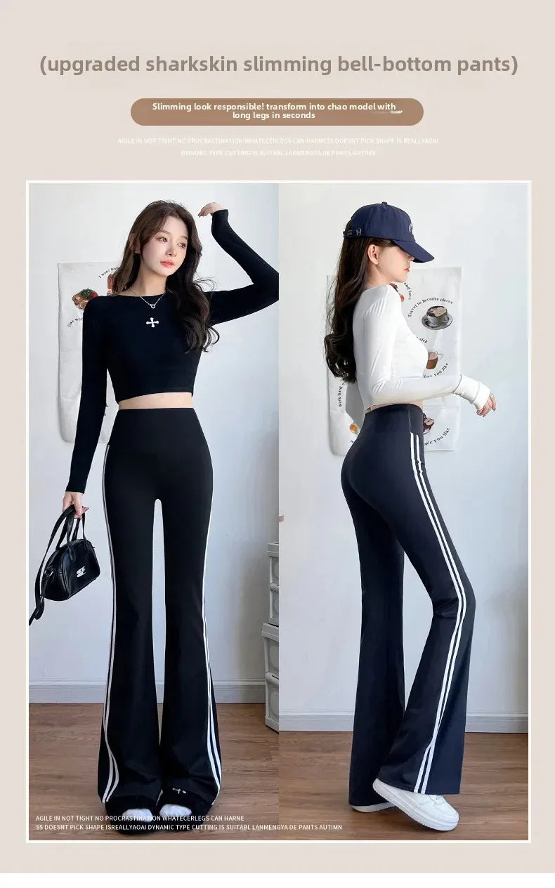 NEW Arrivals (M 50Kg- XL 80Kg) High Waist Stretchy Women's Fitness Yoga Pants Spring Autumn New Style Bell Bottom Abdomen Inning Butt Lifting Outdoor Running Fitness Gym Sports Wear