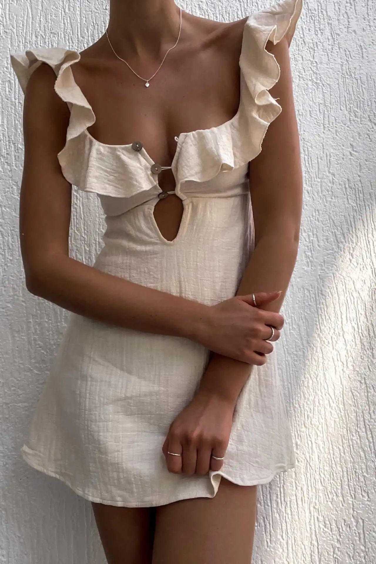 NEW Arrivals S-XL UK Size Retro Mini Beach Dress for Women Summer New Fashion Sexy Ruffled Strap Dress Women Hollow Out Short Dress Spring Summer Evening Beach Party Night Clubwear