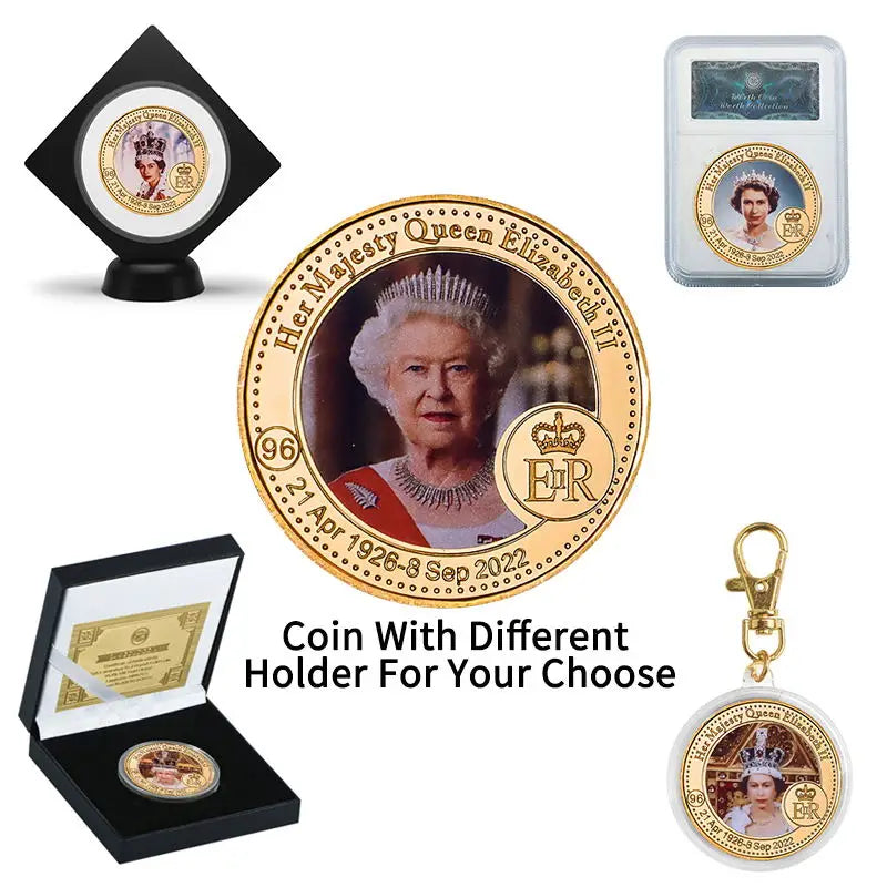 1926-2022 Queen Elizabeth II Commemorative Coin Set 8 Designs in Coin Holder UK Royal Family Challenge Coin Collectible Gift