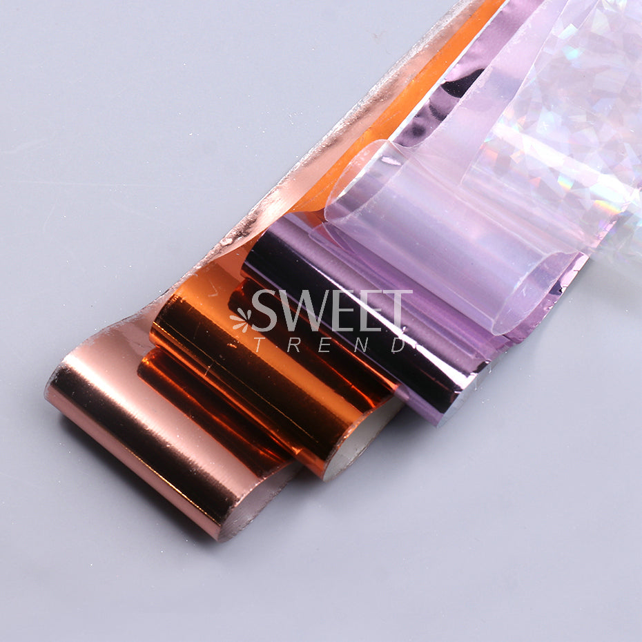 10 Roll/Box Metallic Mirror Nail Foils Holographic Gold Silver Champagne Transfer Stickers DIY Charm Starry Paper Manicure Decor