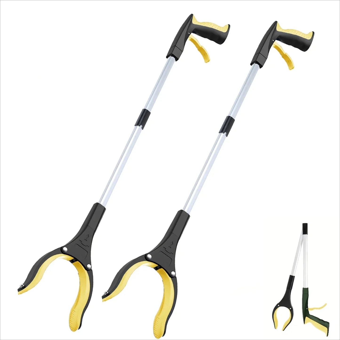 NEW 2PCS Set 3 Colors 34 Inch Extra Long Grabber Reacher with 360°Rotating Jaw & Magnet Foldable Pickup Mobility Aid Reaching Assist Tool Home Cleaning Supplies