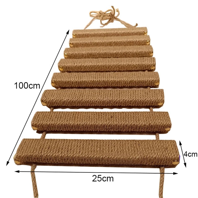 NEW Arrivals Cat Toys Wall-Mounted Activity Cat Wood Sisal Scratcher Climber Furniture Cat Bridge Rope Steps Kitten Climbing Ladder Kitten Post Wall Pets Training Interactive Toys Games Supplies