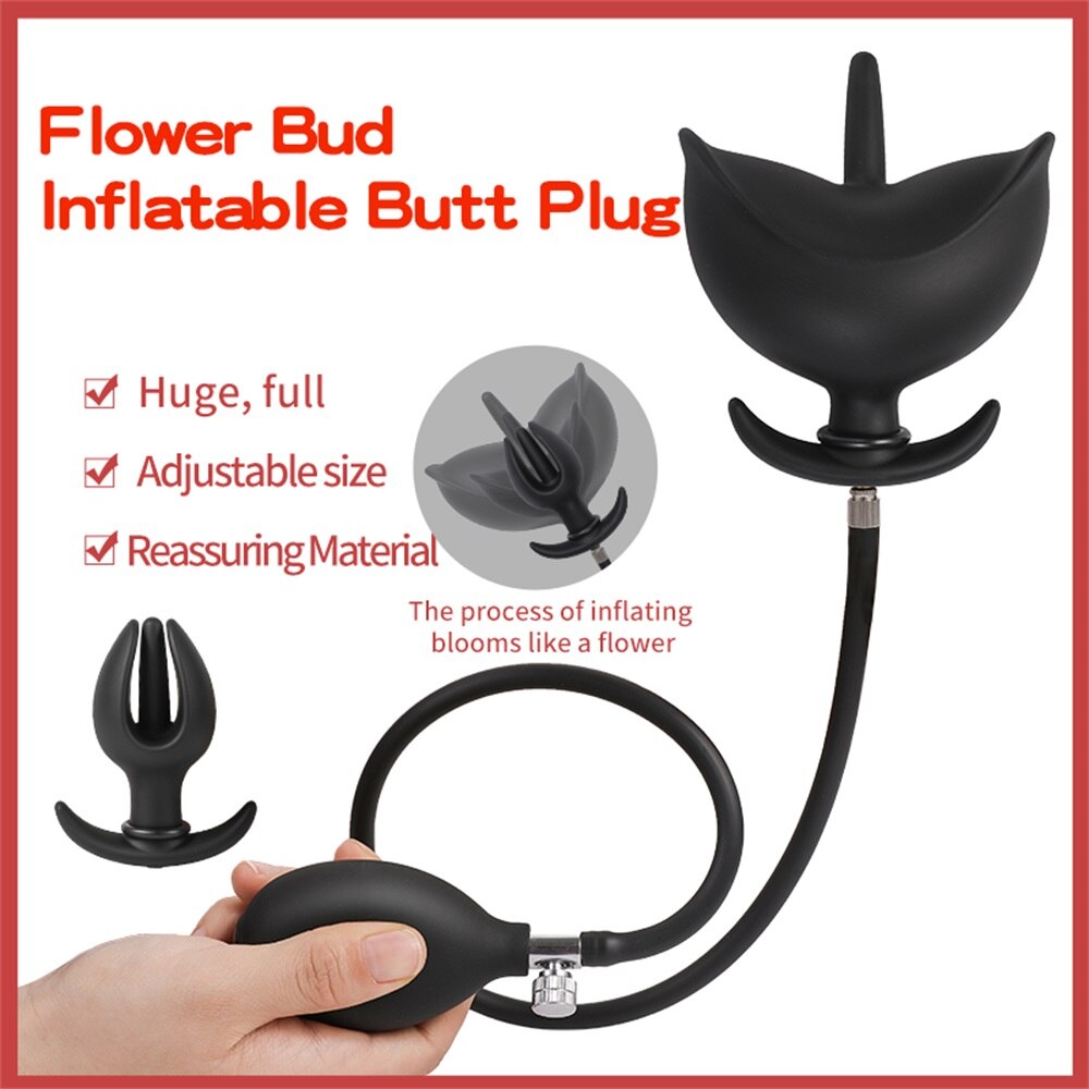 Flower Bud Inflatable Anal Plug Separate Dildo Pump Go Out Wearable Expandable Big Butt Plug Bdsm Dilator G Spot Sex Toy