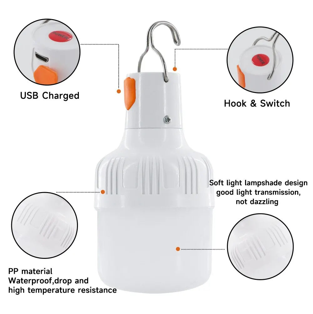 NEW Arrivals Outdoor USB Rechargeable LED Lamp Bulbs High Brightness Emergency Light Hook Up Camping Fishing Portable Lantern Night Lights