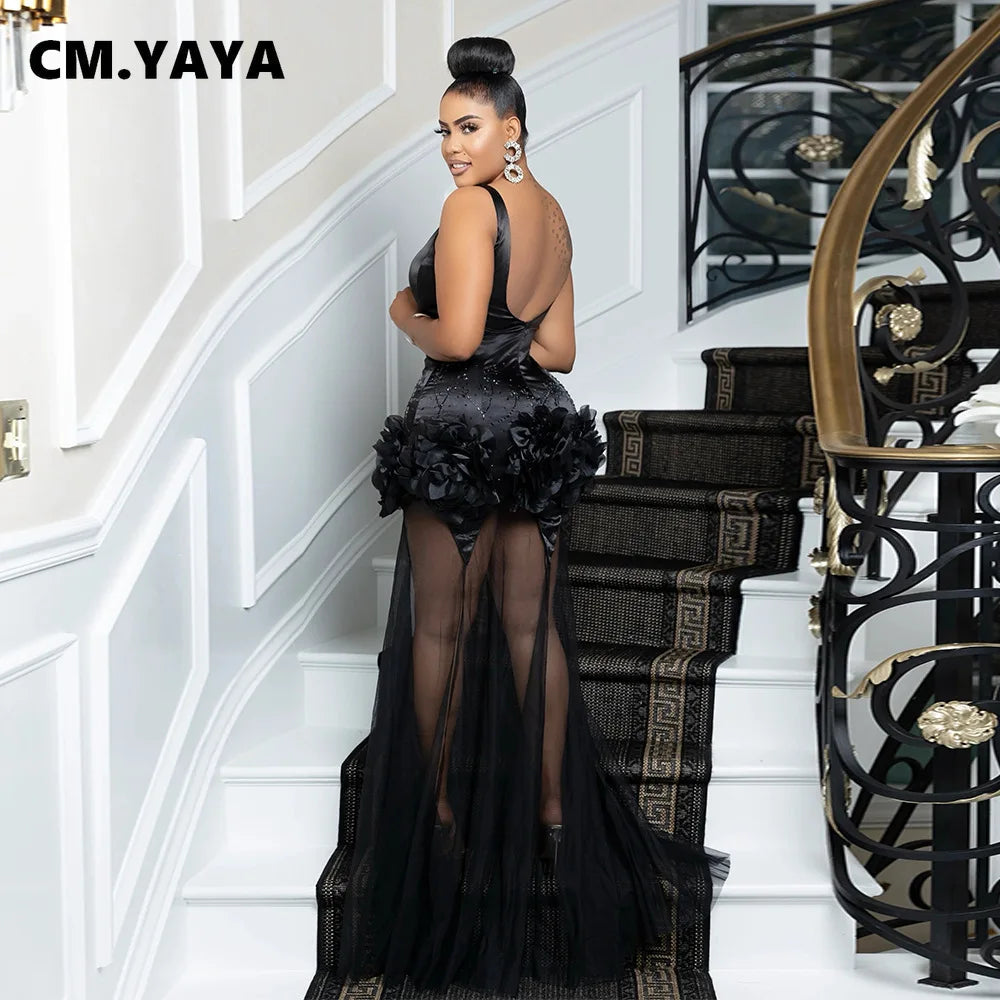 Low-Price Sales are Limited NEW Diamonds 3D Flower Mesh See Through Women Sleeveless Bodycon Long Dress Evening Wedding Birthday Party Business Dinner Prom Maxi Mermaid Dresses Ladies Luxury Fashion Clothing Supplies