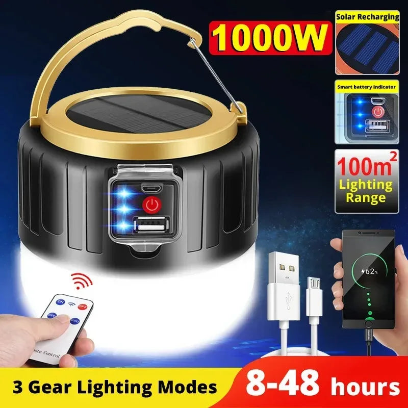 NEW Arrivals 2PCS Set Solar Camping Light IPX5 Waterproof Outdoor Light Remote Control Power Bank LED Tent Lamp Portable Durable Camping Gear