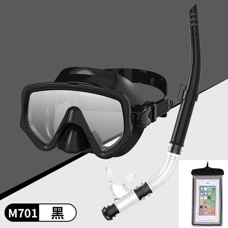 NEW Professional Diving Mask Snorkel Set For Adults Tempered Glass Scuba Professional Panoramic Snorkeling Gear Swimming Training Snorkel Kit Swimming Accessories Sports Supplies