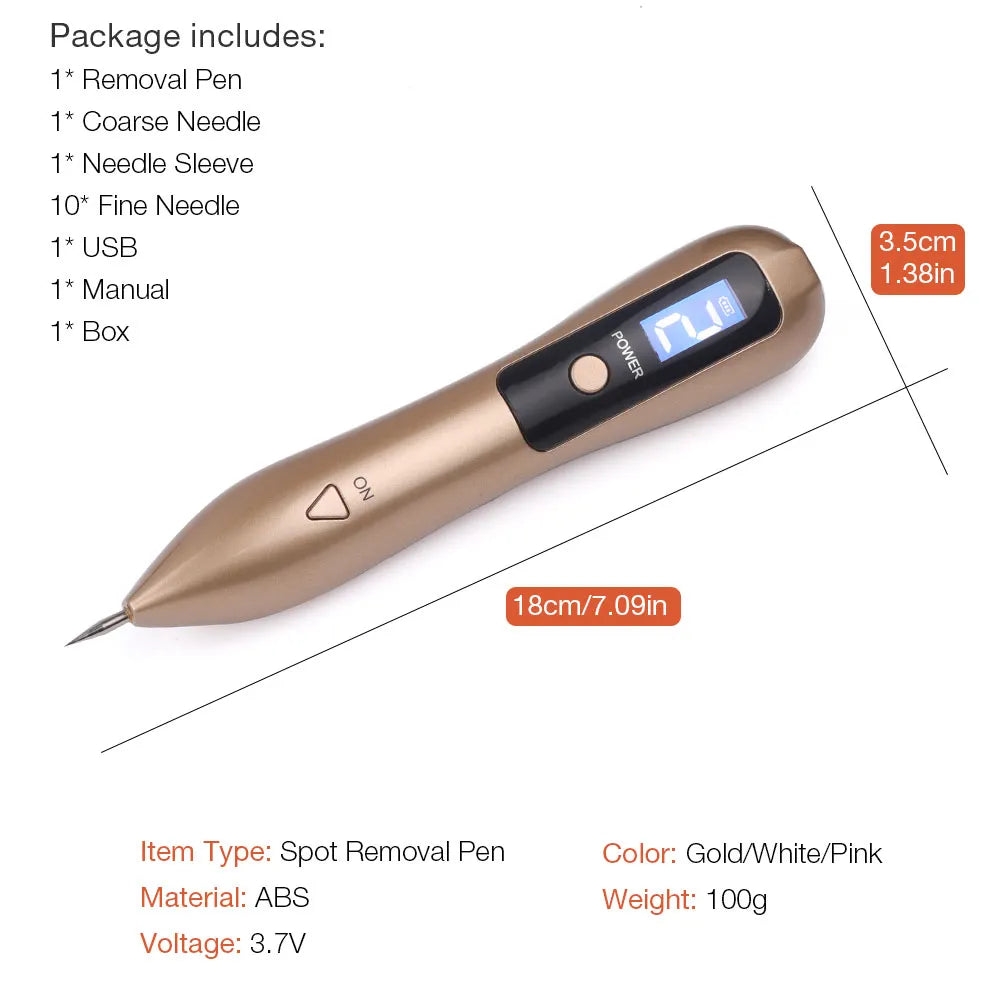 9 Level LCD Face Skin Dark Spot Remover Mole Tattoo Removal Laser Plasma Pen Machine Facial Freckle Tag Wart Removal Portable