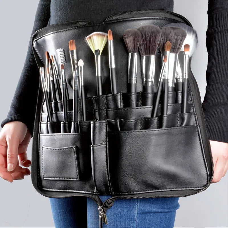 1PC "ONLY BAG" PU Leather Women Girls Make-Up Brush Bag With Zipper Belt Multi-function Cosmetic Bag For Professional Make-Up Artist Large Capacity Storage Bag Female Ladies Luxury Cosmetics Accessories Products