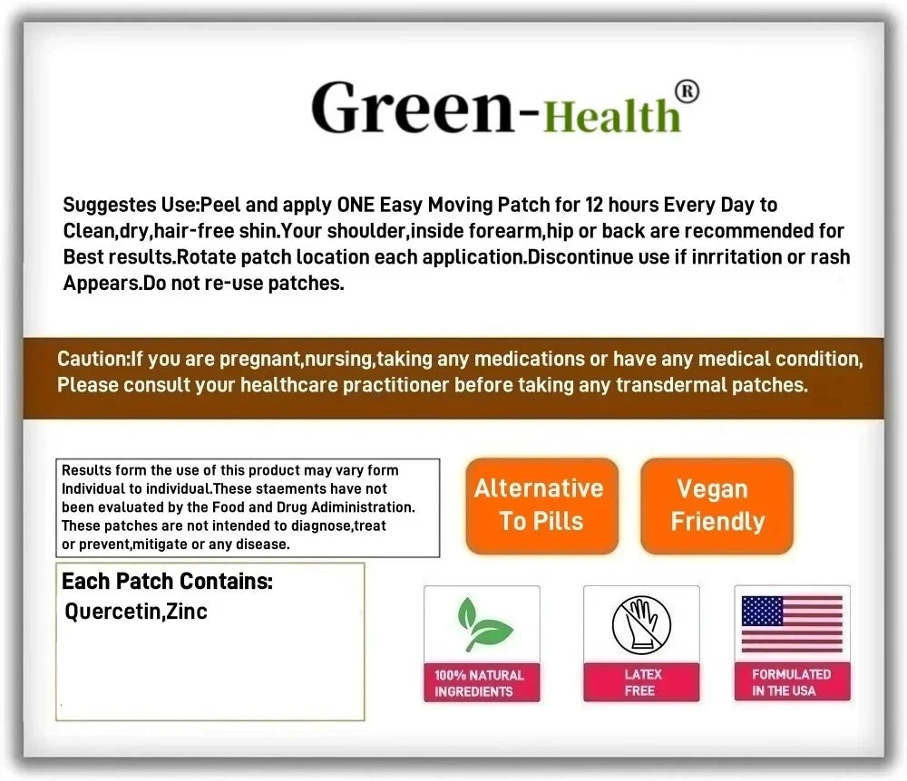 Quercetin Transdermal Patches with Zinc-Immune System Booster, Lung Support - 30 Patches One Month Supply